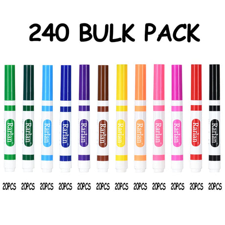 Rarlan Washable Markers Bulk, Markers for Kids, Bulk pack, 12 Colors, 240 Count Rarlan