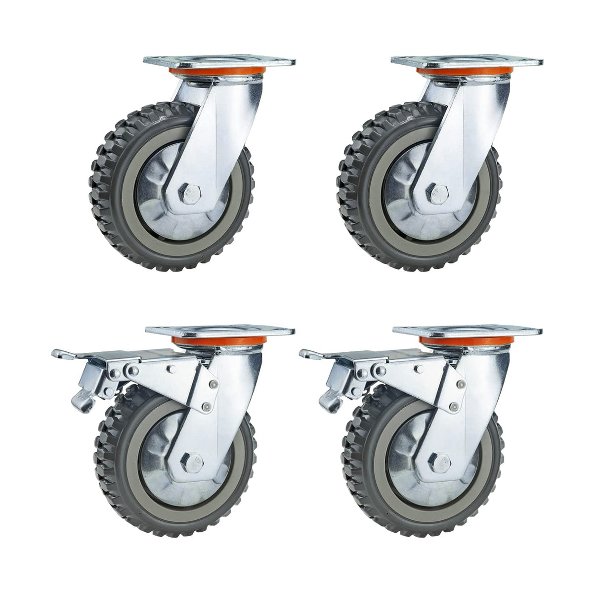 ITINA Heavy Duty Swivel Casters 6 inch 625Lbs Load Capacity/Item 360 Degree Rotation Plate Swivel Hard Casters Non-Slip with Locking Brakes(2 with Brakes& 2 Without) ITINA
