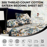 Tribeca Living Deep Pocket Queen Size Sheet Set - 300 Thread Count Cotton Sateen Sheets with 22-Inch Extra Deep Pockets, Oeko-Tex Certified, 4 Bedding Set in Casablanca Multi Print Tribeca Living