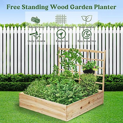 OIPRTGFJ Wood Planter with Trellis Raised Garden Beds,Wooden Raised Garden Bed with Trellis Outdoor Flower Box for Herbs Vegetables Flowers Vine for Outdoor Patio Deck Balcony - WoodArtSupply