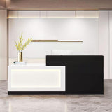 Modern Reception Desk with LED Lights Office Front Counter Desk Receptionist Table Retail Checkout Counter for Shop Beauty Salon Lobby White and Black Left High 63inch/ 160cm Thcbme