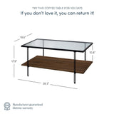 Nathan James Asher Mid-Century Rectangle Coffee Table Glass Top and Wood Finish Storage Shelf with Metal Legs, Walnut/Black Nathan James
