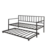 Metal Daybed with Trundle, Twin Size Day Bed Frame with Pullout Trundle, Heavy-Duty Daybed for Living Room Bedroom Kids Teens and Adults, Black Bellemave