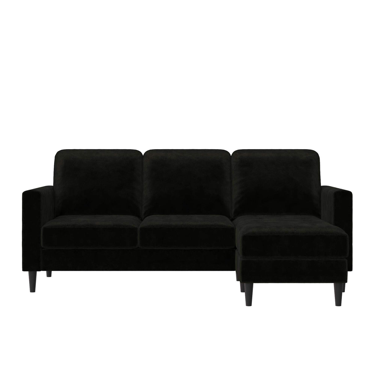 CosmoLiving by Cosmopolitan CosmoLiving Strummer Reversible Sectional Couch, Black Velvet Sofa (DA038-BK) CosmoLiving by Cosmopolitan