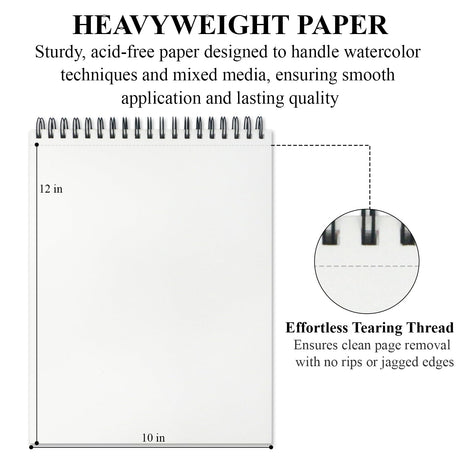 Watercolor Sketchbook 10"x12", 32 Sheets (64 Pages) Water Color Paper, 140lb/300gsm Watercolor Paper, Spiral Hardcover Watercolor Notebook. Fuxi