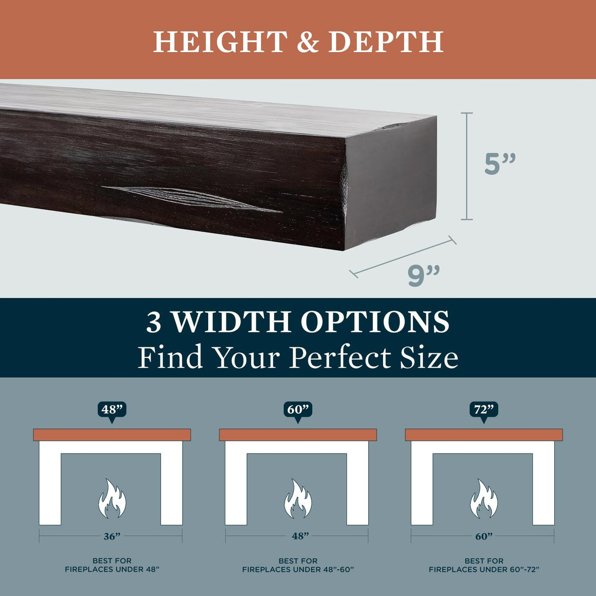 MANTELSDIRECT Breckenridge Distressed Wood Mantel Shelf - Espresso Rustic 72 Inch Beautiful Wooden Rustic Shelf - Includes Corbels Perfect for Electric Fireplaces and More! Mantels Direct MANTELSDIRECT