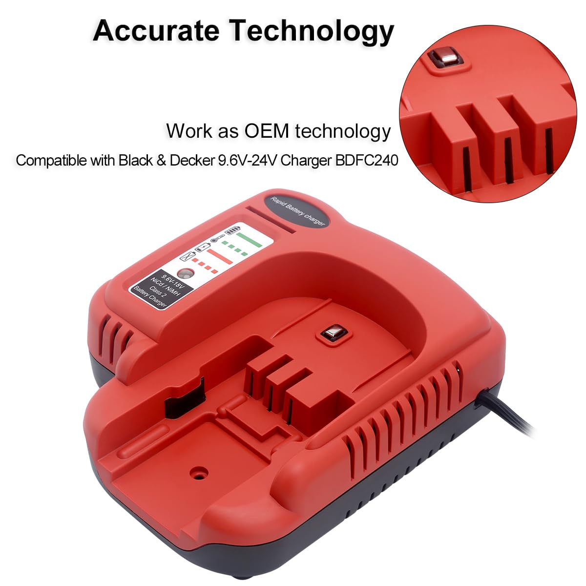 Biswaye 9.6V-18V-24V Battery Fast Charger BDFC240 Compatible with Black & Decker 18V 24V 14.4V 12V 9.6V Slide Battery HPB18-OPE HPB18 HPB14 HPB12 HPB96 244760-00 A1718 FS180BX FS18C Biswaye
