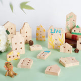 OLYCRAFT 15Pcs Unfinished Wooden House Shaped Blocks House Blank Wood Cutouts Wood Blocks with Hole Wooden Display Decoration Pieces for Home Kitchen Office Shelf Coffee Bar Decor -15 Styles OLYCRAFT