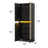 Furnify 71" Tall Pantry Storage Cabinet, Kitchen Pantry with High Gloss Doors, Modern Buffet Hutch Cabinet with Led Light and Adjustable Shelves for Dining Room, Living Room, Black Furnify