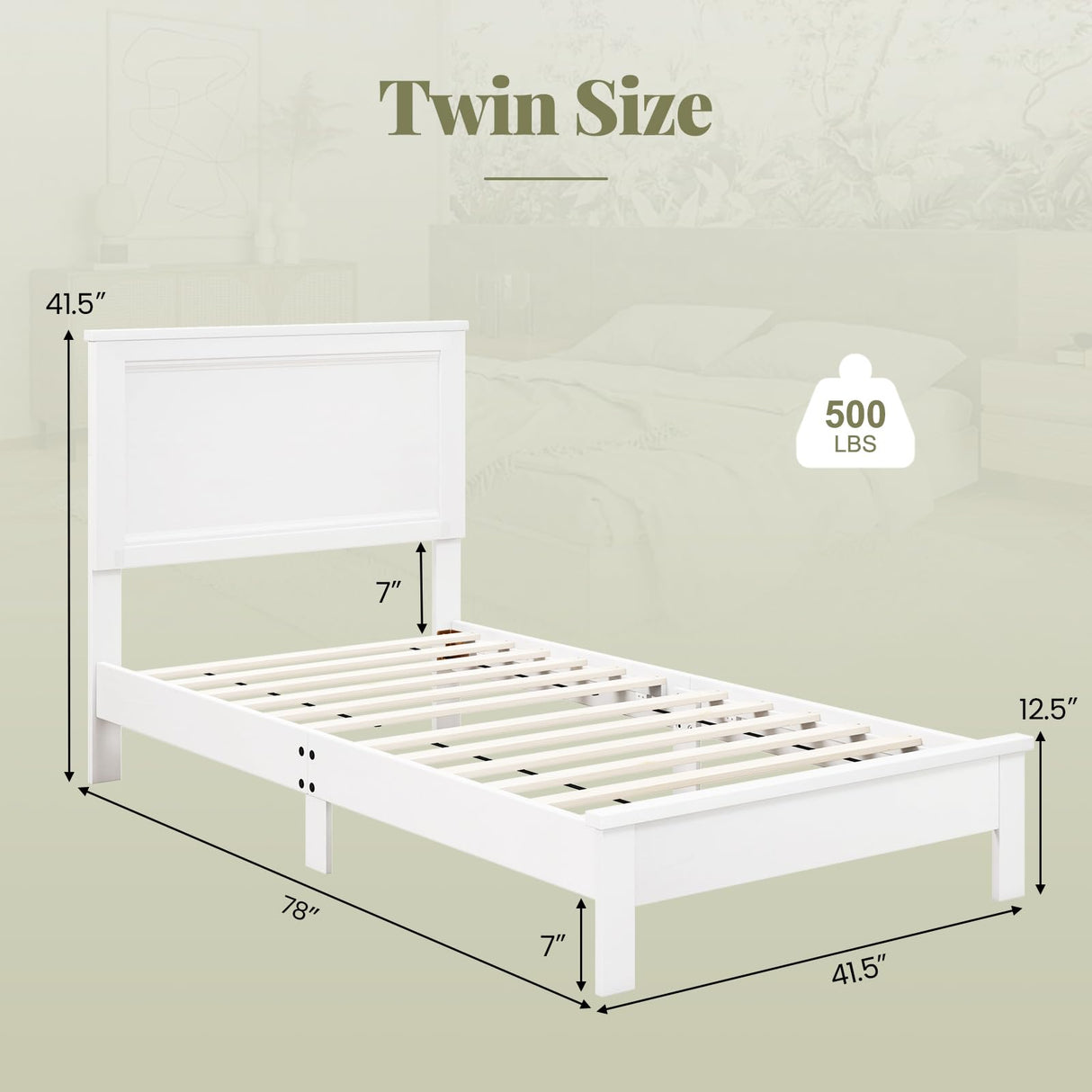 Giantex Wood Twin Bed Frames with Headboard, Mid Century Platform Bed Frame with Solid Wood Legs & Wooden Slat Support, Twin Bed Frames for Kids Adults, White Bed Giantex