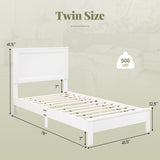Giantex Wood Twin Bed Frames with Headboard, Mid Century Platform Bed Frame with Solid Wood Legs & Wooden Slat Support, Twin Bed Frames for Kids Adults, White Bed Giantex