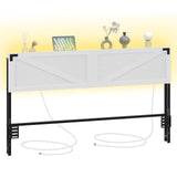 MAHANCRIS King Size Headboard Only, Headboard with 2 Outlets and 4 USB Ports, Farmhouse Headboard, with LED Lights, Secure Storage with Raised Fence, with Bed Frame Adapter, White and Black MAHANCRIS