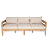 Christopher Knight Home Kavets 76.25'' W Outdoor 3 Seater Sofa with 5" Cushion, Acacia Wood Patio Sofa, Modern Slat Panel Bench, Spacious Seating Couch for Backyard Garden Porch, Light Teak+Beige Christopher Knight Home