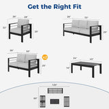 Wisteria Lane Aluminum Patio Furniture Set, 7 Seats Outdoor Conversation Set, Sectional Metal Sofa with 5 Inch Cushion and Coffee Table for Balcony, Backyard, Garden, Black Frame and Grey Cushion Wisteria Lane