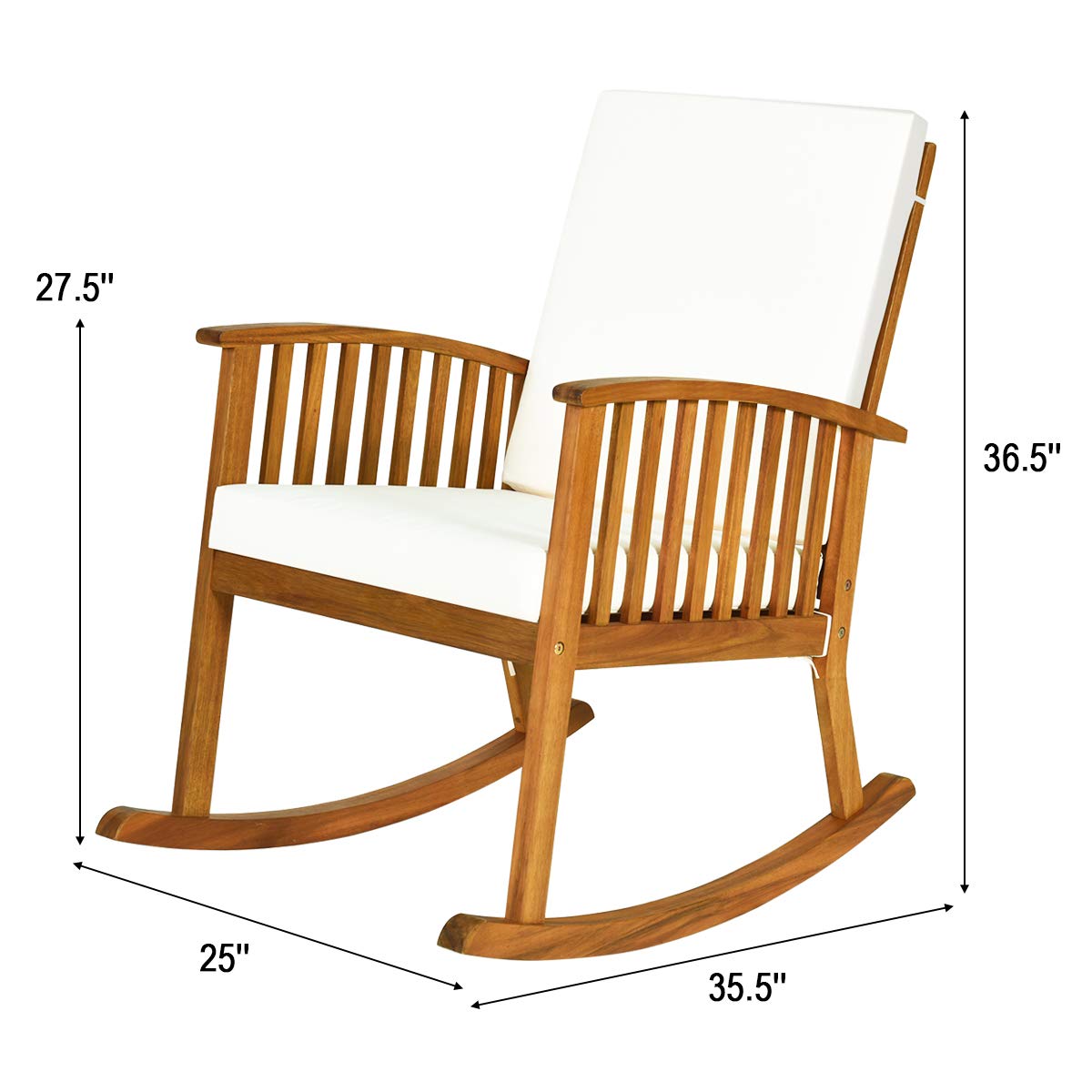 Tangkula Outdoor Acacia Wood Rocking Chair, Wooden Rocker w/Detachable Washable Cushions, Rocker for Porch Garden Patio Balcony Pool Indoor (1, Teak) Tangkula