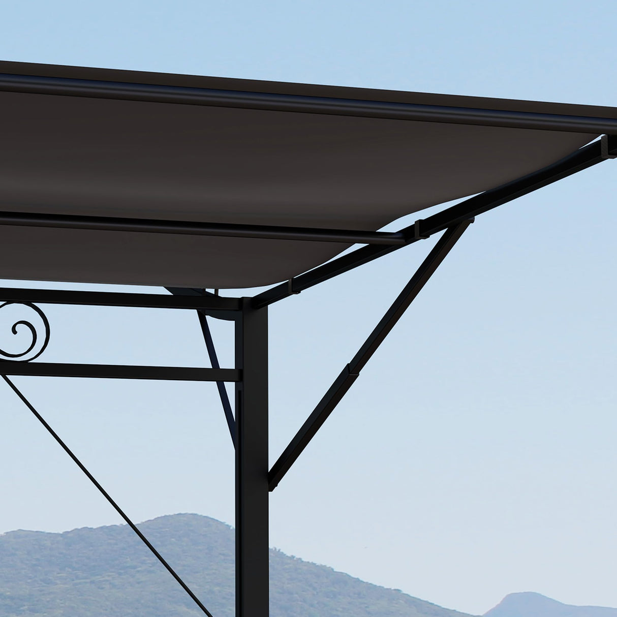 Outsunny 10' x 8' Outdoor Pergola and Patio Gazebo, Extendable Side Awning, Sun Shade Shelter for Garden, Camper, Deck, Doors and Windows, Brown Outsunny