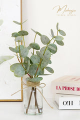 Muhanjia Artificial Eucalyptus Stems in Glass Vase with Faux Water,3Pcs Fake Plant with Double-Sided Green Leaves for Centerpiece(Double-Sided Green Eucalyptus) Muhanjia