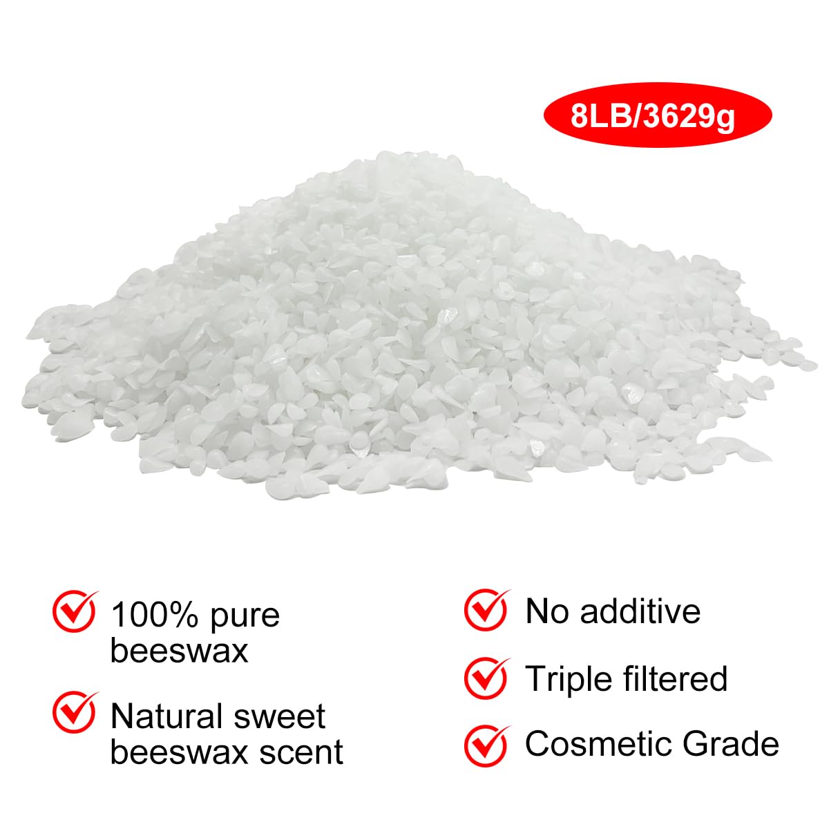 8LB Beeswax Pellets, White Beeswax, 100% Organic Beeswax for Candle Making, Body, Skin Care DIY, Lip Balm and Soap Making Supplies Amastika