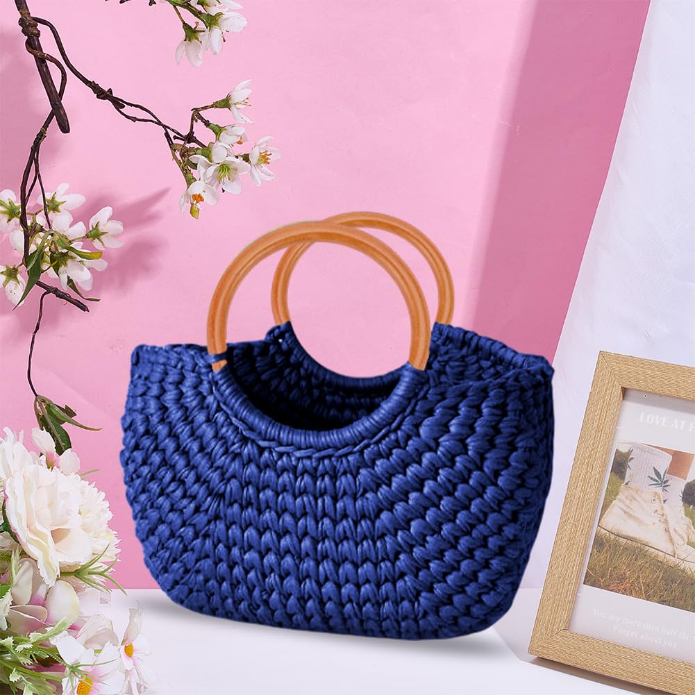 BEUNITONE DIY Crochet Bag Kit for Beginners Blue Handbag Macrame Kit for Women Boho DIY Macrame Purse Set Tote Bag for Holiday Summer Beach Decor Knitting Lover with Step-by-Step Instructions BEUNITONE