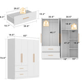 AGOTENI Armoire Wardrobe Closet with 4 Doors & 2 Hanging Rods, Wooden Clothing Storage Cabinet with Drawers & Shelves for Bedroom, White, 19.7" D x 63" W x 70.9" H AGOTENI