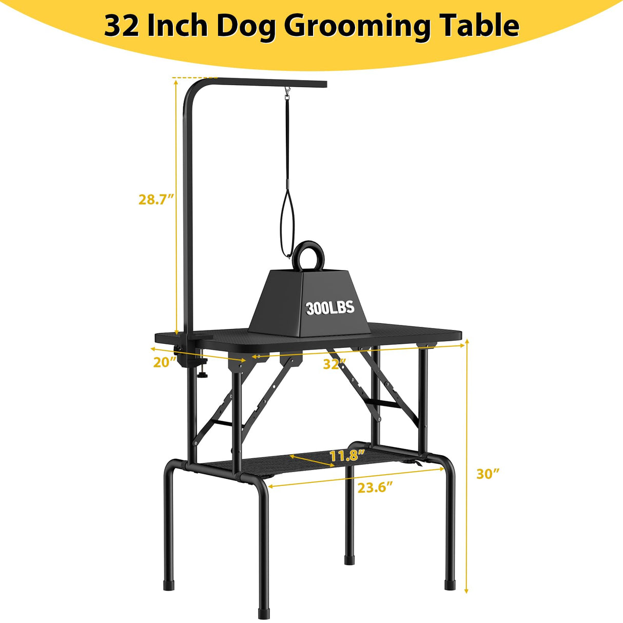 ROOMTEC 32 Inch Dog Grooming Table,Foldable Pet Grooming Tables at Home with Adjustable Arm,Nooses, Mesh Tray ROOMTEC