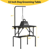 ROOMTEC 32 Inch Dog Grooming Table,Foldable Pet Grooming Tables at Home with Adjustable Arm,Nooses, Mesh Tray ROOMTEC