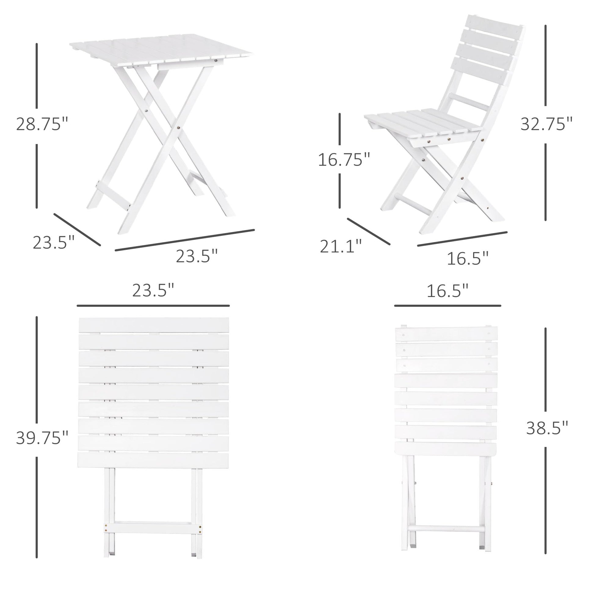 Outsunny 3 Piece Bistro Set, Wood Folding Outdoor Furniture with Table & Chairs for Backyard & Balcony, Square, White - WoodArtSupply