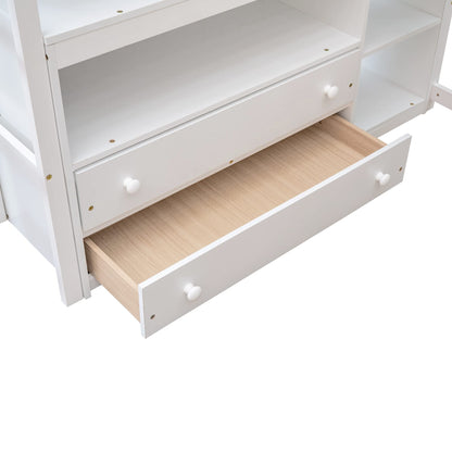 Harper & Bright Designs White Full Size Loft Bed with Desk, Shelves and Two Drawers for Kids and Teens - WoodArtSupply