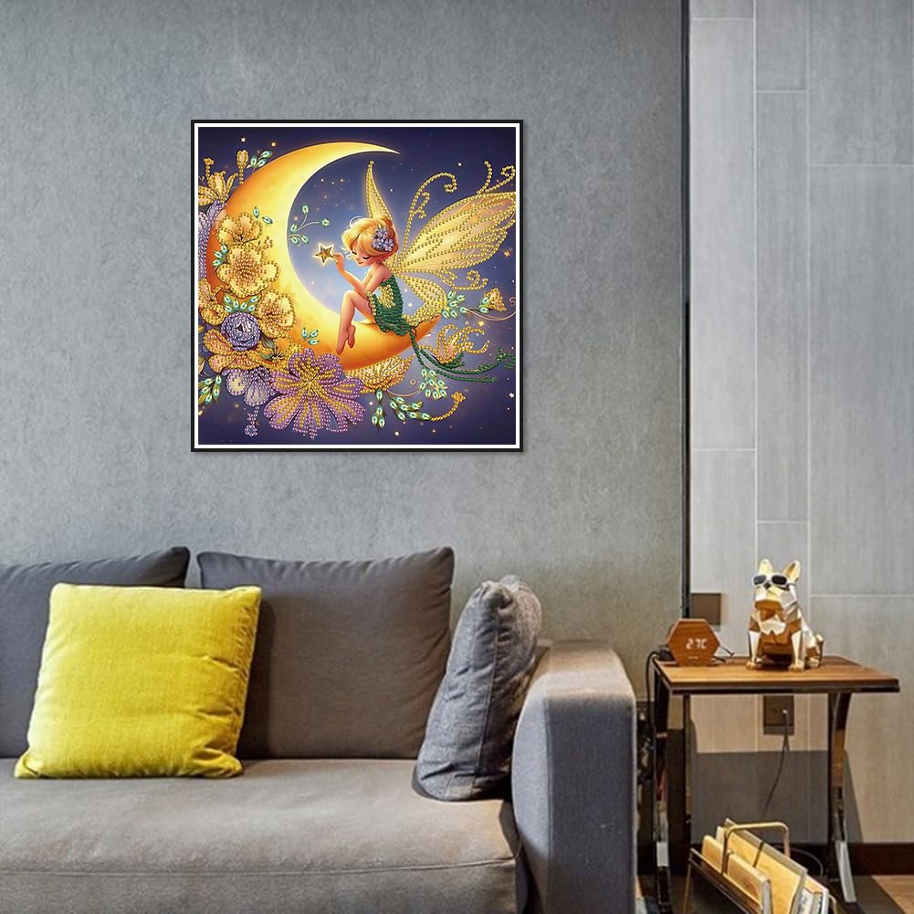 WSLWXSHM 5D Special Shape Diamond Art Kits for Beginners, Diamond Painting Kits for Adults Moon Fairy, Crystal Rhinestones Diamond Painting for Home Wall Decoration Gift 12×12inch, Elf Girl WSLWXSHM