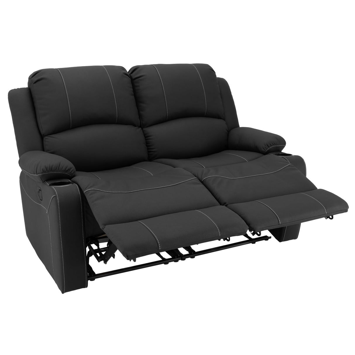 Camper Comfort 58" Wall Hugger Reclining RV Theater Seats | Double Recliner RV Sofa | RV Couch | Wall Hugger Recliner | RV Theater Seating | RV Furniture (Manual, Black w/White Stiching) Camper Comfort