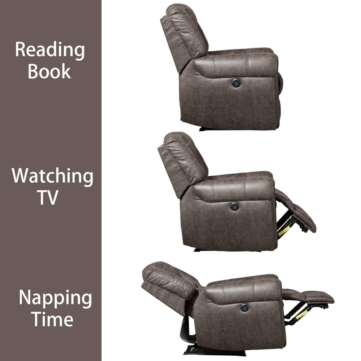 ANJ Electric Power Recliner Set of 2, Breathable Bonded Leather Reclining Chair Classic Home Theater Recliners Seating W/USB Port (Smoky Gray) ANJ
