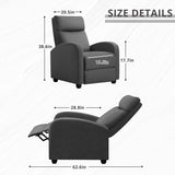 JUMMICO Recliner Chair Adjustable Home Theater Single Recliner Sofa Furniture with Thick Seat Cushion and Backrest Modern Living Room Recliners (Fabric, Aurora Grey) JUMMICO