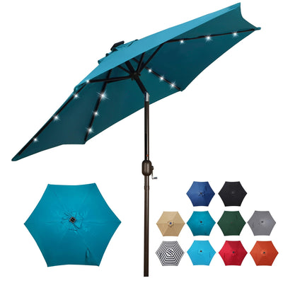Blissun 7.5 ft Solar Umbrella 18 LED Lighted Patio Umbrella Table Market Umbrella with Tilt and Crank Outdoor Umbrella for Garden, Deck, Backyard, Pool and Beach (Cerulean)