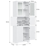 HOSTACK 67” Tall White Kitchen Pantry and Multi-Purpose Storage Cabinet with Glass Doors and Shelves HOSTACK