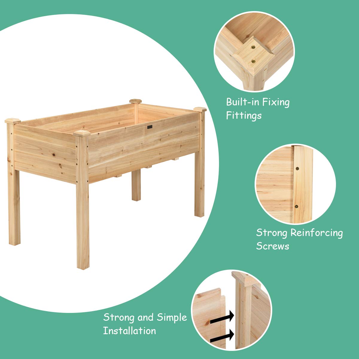 Giantex Raised Garden Bed Kit Elevated Planter Box for Vegetables Fruits Herb Grow, Heavy Duty Natural Cedar Wood Frame Gardening Planting Bed for Deck Patio Yard, 49.5"X23.5"X30.0" Giantex