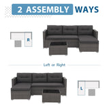 JOIVI Outdoor Patio Furniture Sets, 3-Piece All Weather Wicker Outdoor Conversation Set, Rattan Sectional Sofa Set, Patio Couch with Tempered Glass Table for Porch, Garden, Dark Gray JOIVI