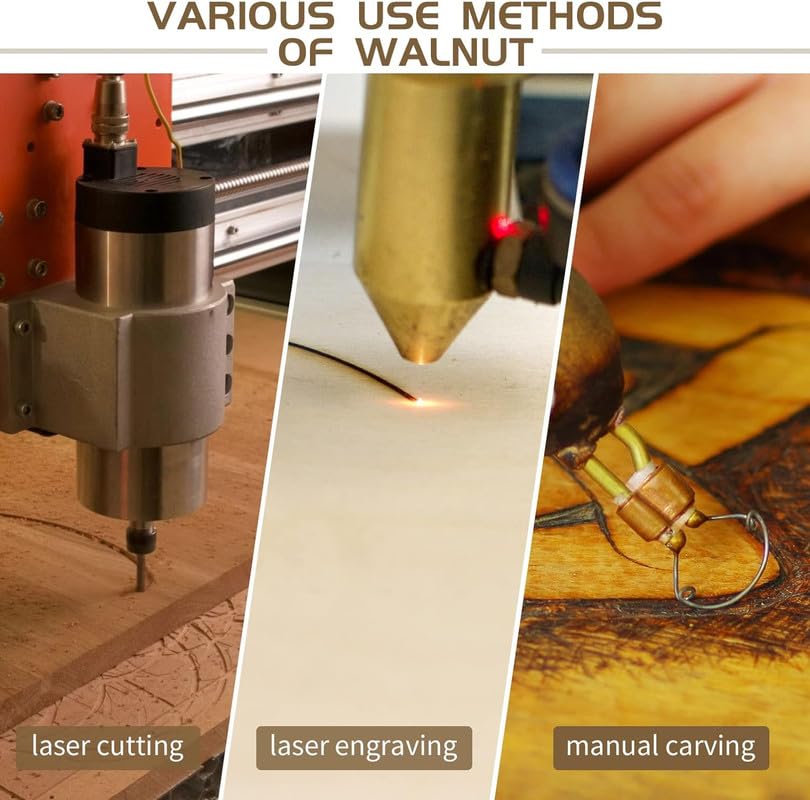 12 Pcs Walnut Wood Veneer MDF Board, 12 x 12 x 1/8 Inch - 3mm Thick Walnut Unfinished Wood Sheet for Laser Cutting & Engraving, School DIY Projects, Painting, Fretwork, CNC Cutting, and Wood Burning Cethytirko