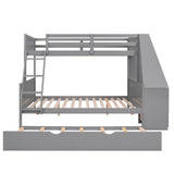 Twin Over Full Bunk Beds with Trundle and Desk Wood Bunk Bed Frame with Three Storage Drawers and One Shelf for Kids Boys Girls Teens, Gray Bellemave