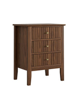 Apetaccat Night Stand, Fluted Nightstand Bedside Tall Farmhouse Nightstand with 3 Drawers, Mid Century Modern Side Accent Table,Bedside End Table for Bedroom, Living Room, Walnut Apetaccat