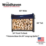 Woodhaven 5 Foot Black - Made in the USA - 1/4 Cord Plus Firewood Storage Log Rack With Seasoning Cover Combo Set - Indoor Outdoor - Metal Firewood Rack - Heavy Duty Woodhaven