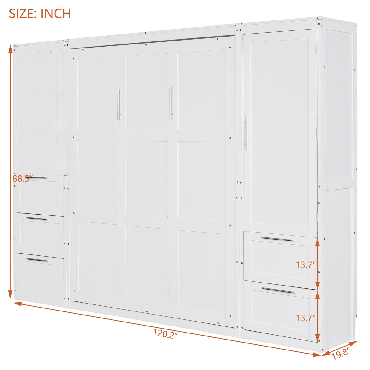 Harper & Bright Designs Queen Size Murphy Bed with Closet, Wall Bed with Drawers and Shelves, White Harper & Bright Designs
