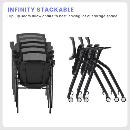 20 Pack Stackable Conference Room Chairs with Wheels and Paddle, Ergonomic Mesh Back and Arms for Home Office Desk Folding Chairs. (Black) - WoodArtSupply