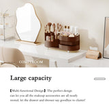 Rotating Makeup Organizer for Vanity with Brush Holder and Drawer, 3 Layer Cosmetic Makeup Storage, Large Makeup Skincare Organizer, Countertop Makeup Perfume Organizer, Lotions Display Case (Brown) COMFYROOM