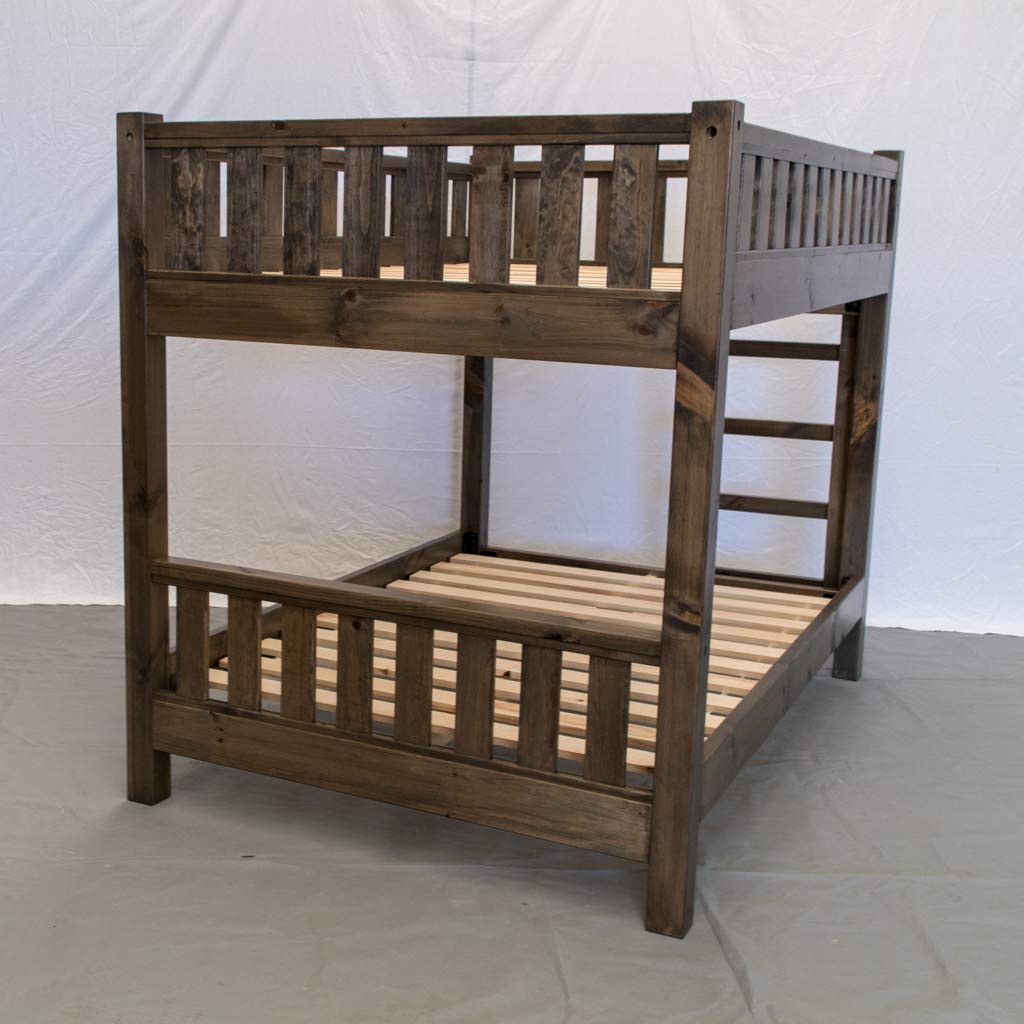 Farmhouse Wood Bunk Bed Frame, Full Over Full Size - Rustic & Modern Style, Brown Finish, Adults, Kids, Amish Handcrafted in USA Midwest Farmhouse