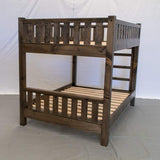 Farmhouse Wood Bunk Bed Frame, Full Over Full Size - Rustic & Modern Style, Brown Finish, Adults, Kids, Amish Handcrafted in USA Midwest Farmhouse
