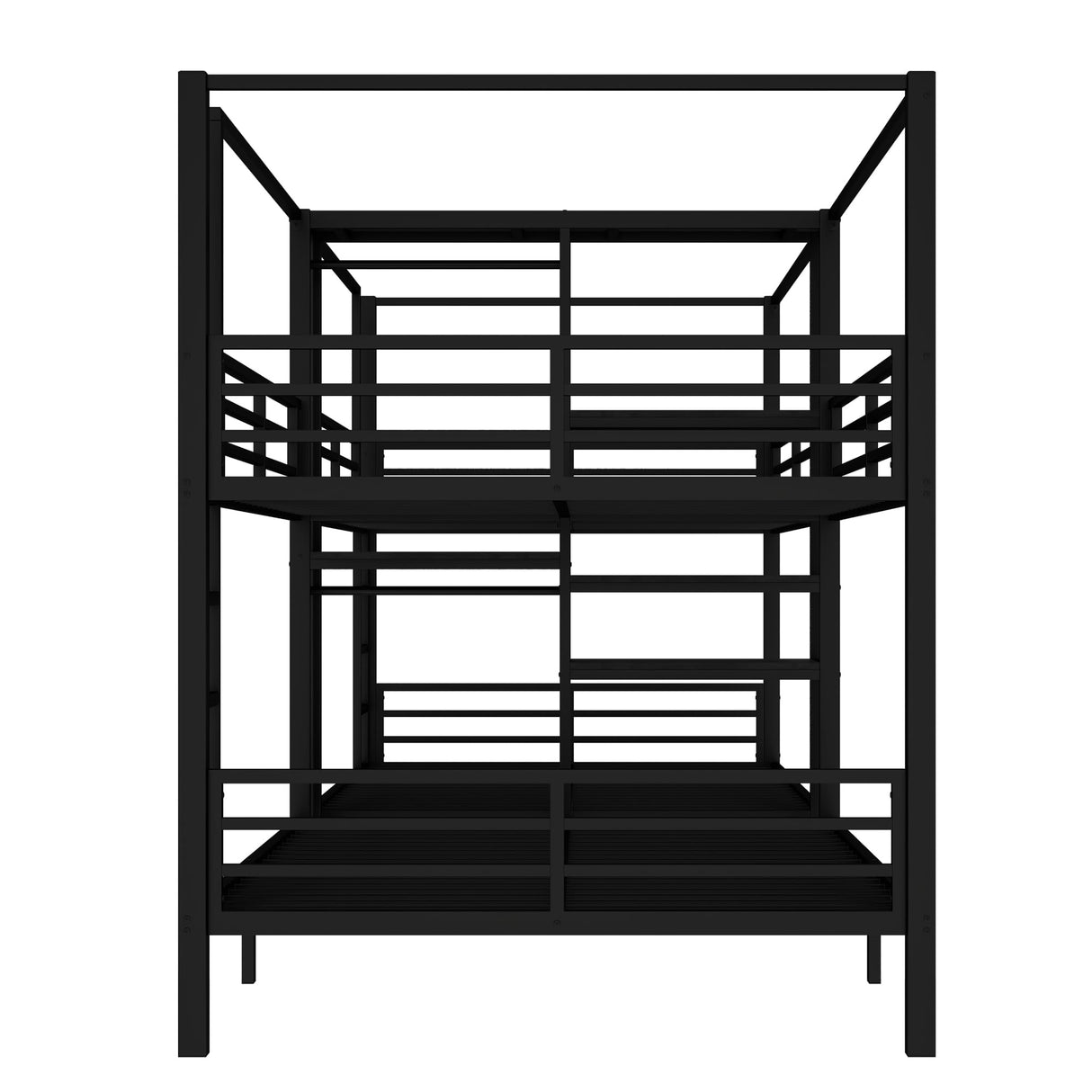 Trikiousd Full Size Bunk Bed Frame, Quadruple Room Metal Storage Bedframe with Built-in Shelves & Wardrobe for Kids, Teens & Adults, Noise-Reduced Design Trikiousd