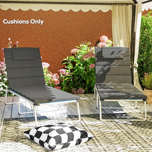 Outsunny Outdoor Lounge Chair Cushion Set of 2, 80" x 26" UPF50+ 230gsm Olefin and 25D High-Density Foam, Foldable Patio Chaise Lounge Cushion Set, Fade Resistant for Lawn Pool, Dark Gray