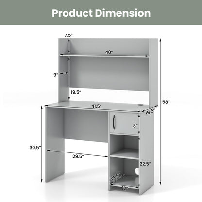 Tangkula Computer Desk with Hutch, Home Office Desk with Raised Display Shelf & 2 Open Shelves, Cabinet with Door, Cable Management Holes, Modern Laptop PC Desk, Study Writing Desk for Bedroo - WoodArtSupply