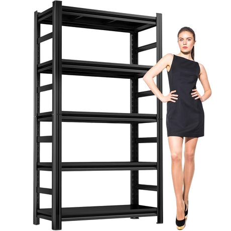 PRESTELION 5-Tier Storage Shelving 32" W Steel Heavy Duty Shelving Unit with Shelves for Heavy Duty Metal Shelving Adjustable Garage Shelving Rack Storage Kitchen, 63" H X 32" W X 16" D, Black PRESTELION