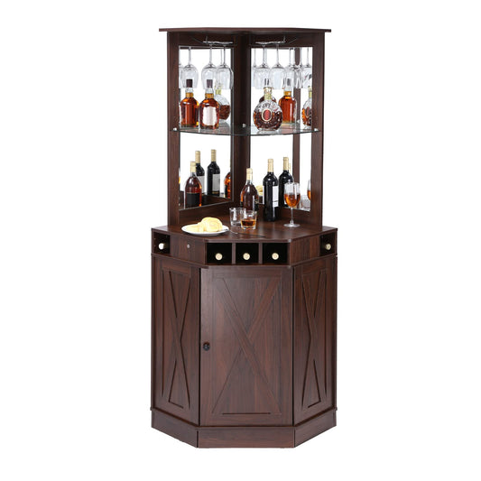 VEVOR Corner Industrial Bar Cabinet, Wine Table for Liquor & Glasses, Sideboard Buffet Cabinet with Glass Holder, Freestanding Farmhouse Wood Coffee Bar Cabinet for Living Room, Home Bar, Bla - WoodArtSupply